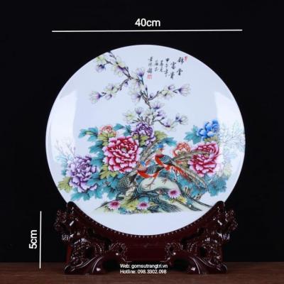 BỘ BÌNH ĐĨA CHIM TRĨ – HOA PHÙ DUNG